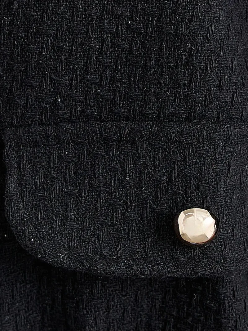 HICCUP Black Tweed Round Neck Jacket with a Pocket Detail for Women | Best Price UAE