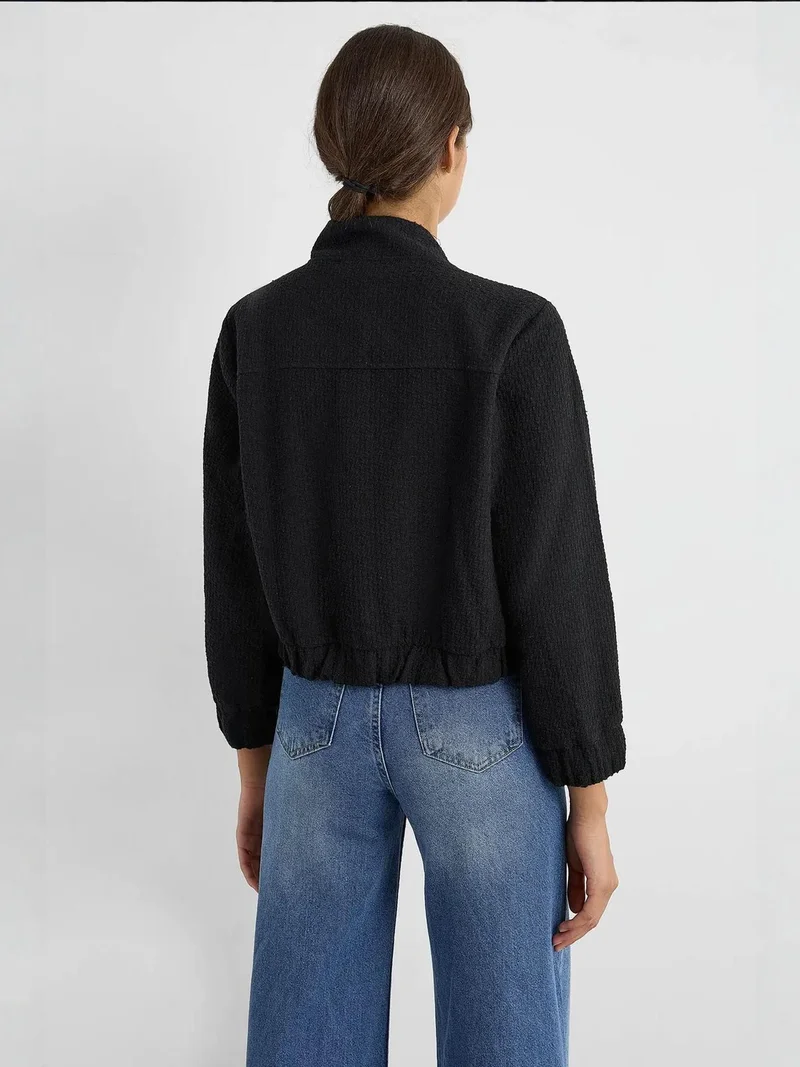 HICCUP Black Tweed Round Neck Jacket with a Pocket Detail for Women | Best Price UAE