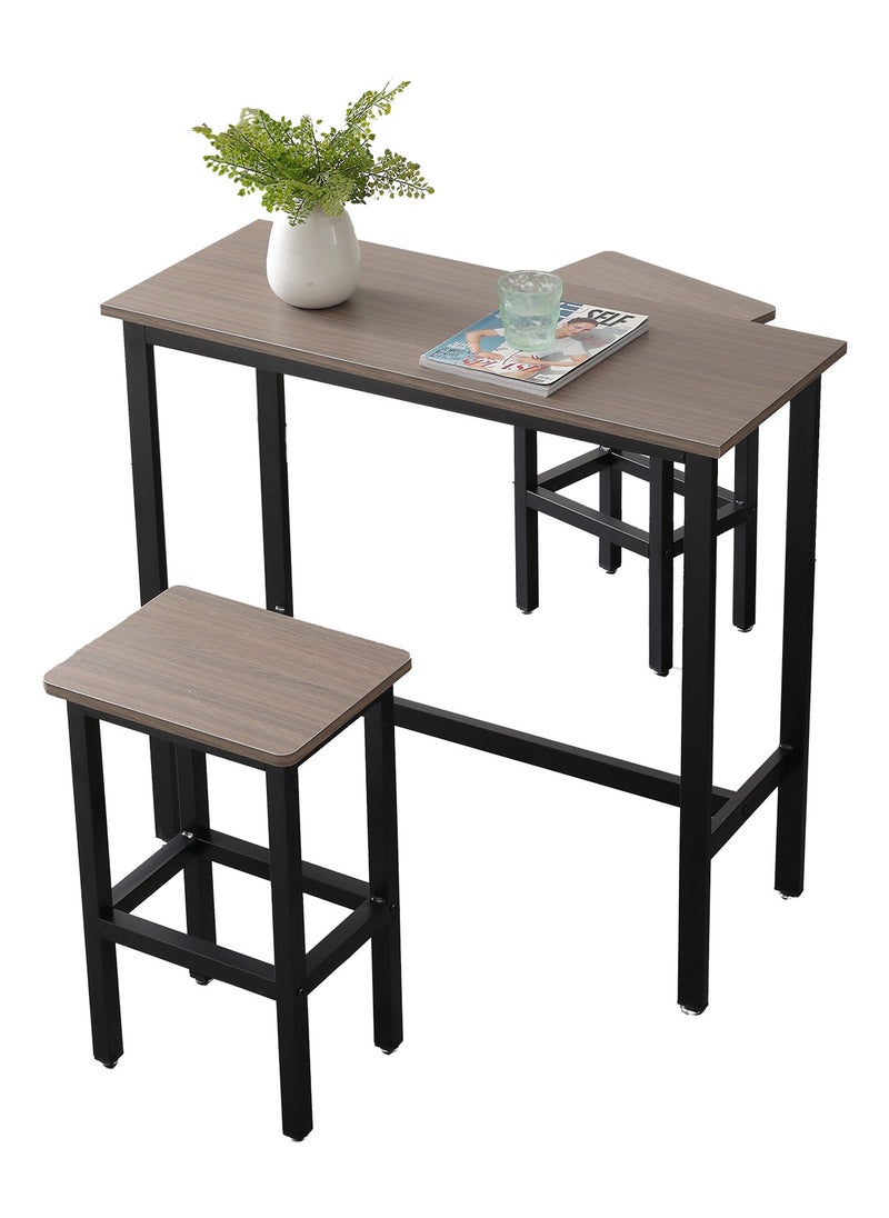 Chulovs - Dining Table Set Bar Table And Chairs Set Kitchen Bar Height Table With Stools Set Of 2, Steel Frame Industrial Style Bar Table For Kitchen Living Party Room 100X40X90 Cm - Image 1