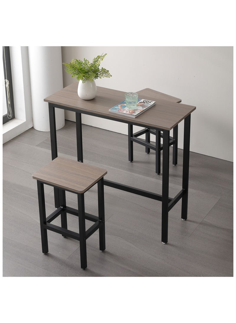 Chulovs - Dining Table Set Bar Table And Chairs Set Kitchen Bar Height Table With Stools Set Of 2, Steel Frame Industrial Style Bar Table For Kitchen Living Party Room 100X40X90 Cm - Image 1