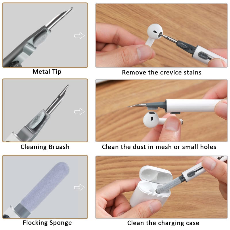 VUBOJO Airpod Cleaner Kit, Earbud Cleaning Kit for Airpods Pro 1 2 3,Multi-Function Cleaning Pen with Soft Brush Flocking Sponge, Suitable for Bluetooth Headset, Charging Box, Mobile Phone,Earbud (1Pcs) - Image 3