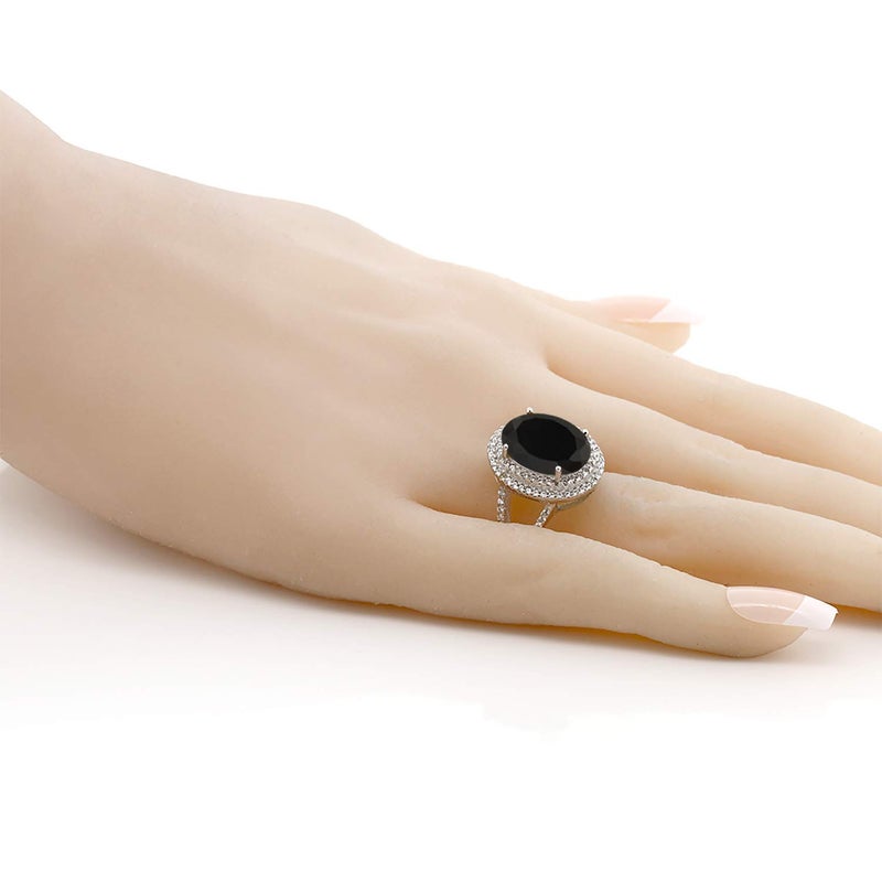GEM STONE KING GemStoneKing 6.44 Carat 14X10MM Oval Natural Genuine Black Onyx Women's Ring Solid 925 Sterling Silver Cocktail Ring , Black and White , (SIZE 7) - Image 4