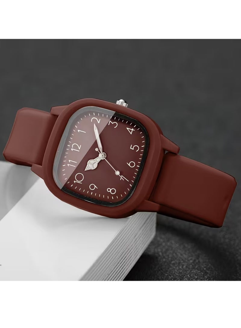 PULUZ 1pc Women'S Silicone Watch Minimalist Square Dial with Large Easy-to-Read Numbers, Brown Strap Everyday & Formal Wear Quartz Movement - Image 4