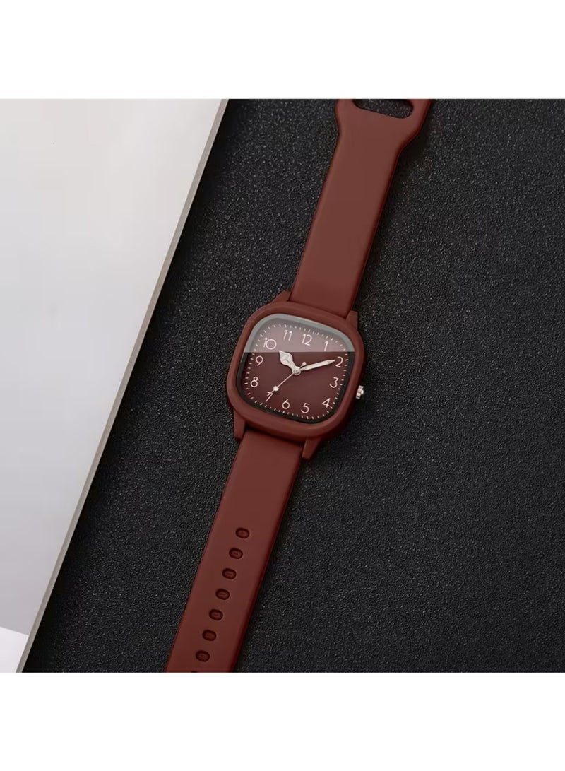 PULUZ 1pc Women'S Silicone Watch Minimalist Square Dial with Large Easy-to-Read Numbers, Brown Strap Everyday & Formal Wear Quartz Movement - Image 2