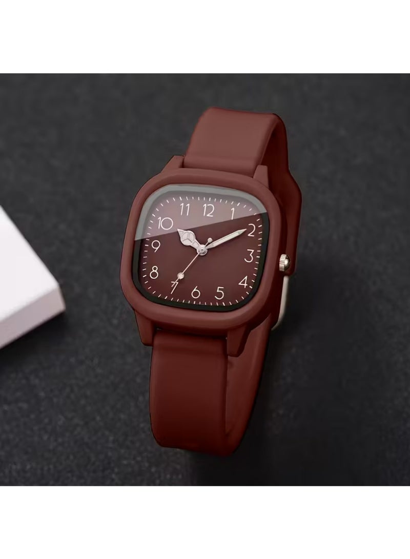 PULUZ 1pc Women'S Silicone Watch Minimalist Square Dial with Large Easy-to-Read Numbers, Brown Strap Everyday & Formal Wear Quartz Movement - Image 5