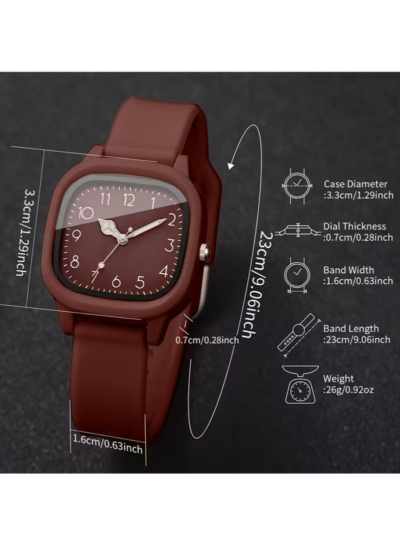 PULUZ 1pc Women'S Silicone Watch Minimalist Square Dial with Large Easy-to-Read Numbers, Brown Strap Everyday & Formal Wear Quartz Movement - Image 3