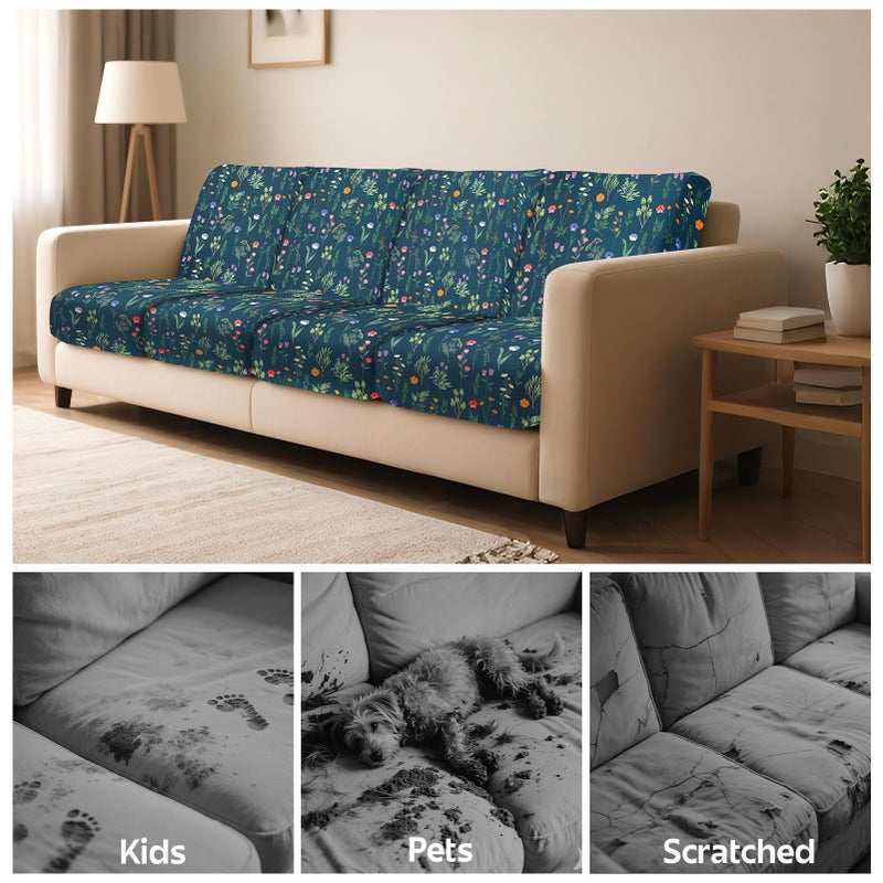 pickyNproud 8Pcs Patio Cushion Covers Stretch Outdoor Couch Cushions Slipcovers Replacement Washable Furniture Protector with Elastic Bottom Sofa Chair Seat Cover, Green Flower - Image 5