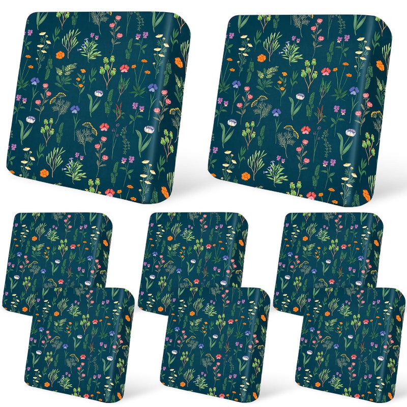 pickyNproud 8Pcs Patio Cushion Covers Stretch Outdoor Couch Cushions Slipcovers Replacement Washable Furniture Protector with Elastic Bottom Sofa Chair Seat Cover, Green Flower - Image 1