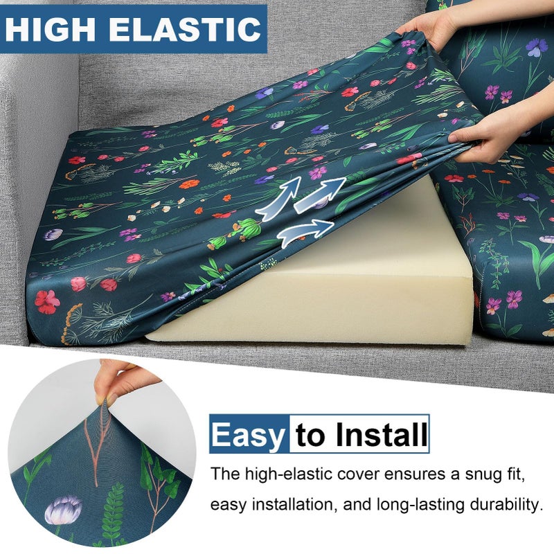 pickyNproud 8Pcs Patio Cushion Covers Stretch Outdoor Couch Cushions Slipcovers Replacement Washable Furniture Protector with Elastic Bottom Sofa Chair Seat Cover, Green Flower - Image 2