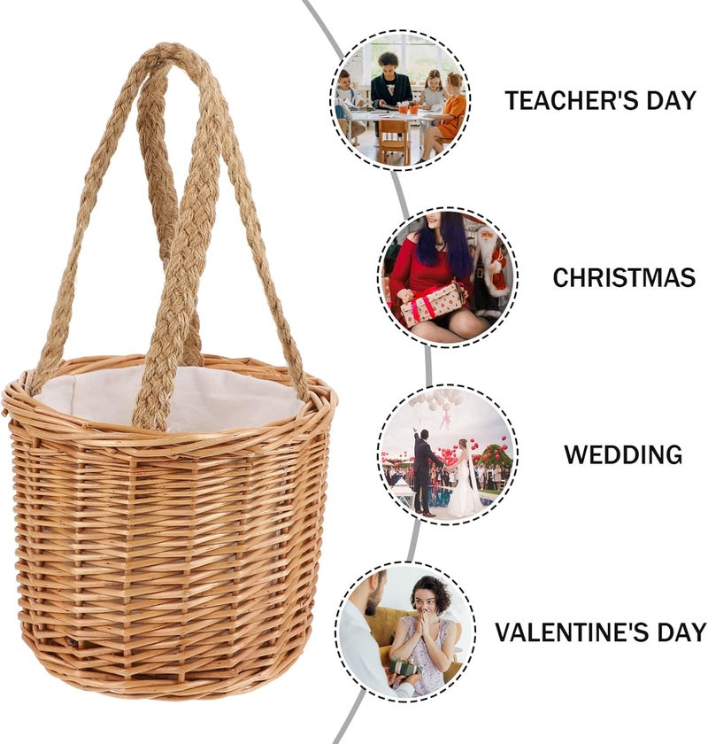 Yardwe 1 PC Gift Box Decorative Gift Boxes Rustic Basket Wooden Fruit Basket Woven Gift Baskets Seagrass Flower Pot Rustic Decorative Flower Basket Brown Storage Basket Woven Gift Holder - Image 3