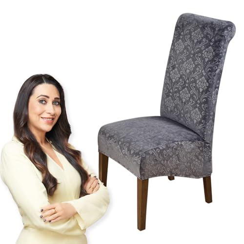 HOKIPO Embossed Velvet Chair Covers for Long Back Dining Chair, Set of 1, Dark Grey (AR-5126-DGRY) - Image 1