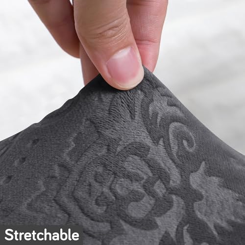 HOKIPO Embossed Velvet Chair Covers for Long Back Dining Chair, Set of 1, Dark Grey (AR-5126-DGRY) - Image 3