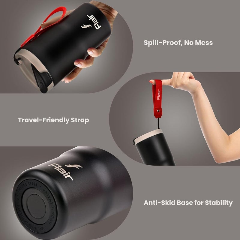 Flair Flair Brew Coffee Mug Vacuum Insulated Steel Bottle (Black, 480ml), 9 Hours Hot and 15 Hours Cold, Leakproof, BPA-Free, Tough & Durable, Double Walled, Coffee Mug, Travel Mug, Hot and Cold Beverages - Image 5