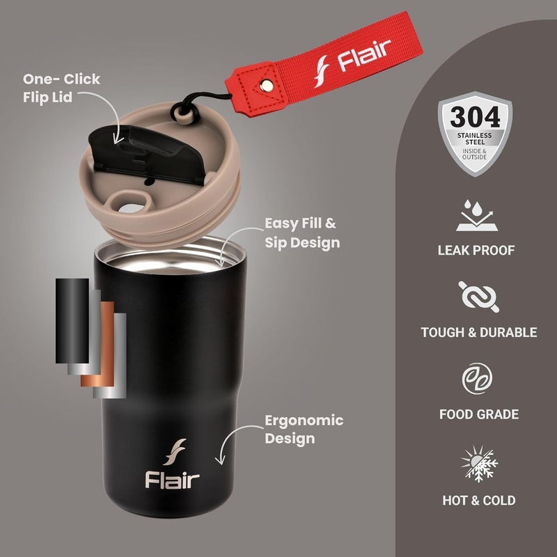 Flair Flair Brew Coffee Mug Vacuum Insulated Steel Bottle (Black, 480ml), 9 Hours Hot and 15 Hours Cold, Leakproof, BPA-Free, Tough & Durable, Double Walled, Coffee Mug, Travel Mug, Hot and Cold Beverages - Image 4