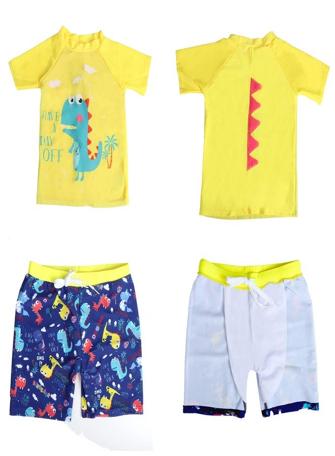 YAGATA Toddler Boys Swimsuit 2-3T Yellow Dinosaur Rash Guard & Board Short Set UPF 50+ - Image 2