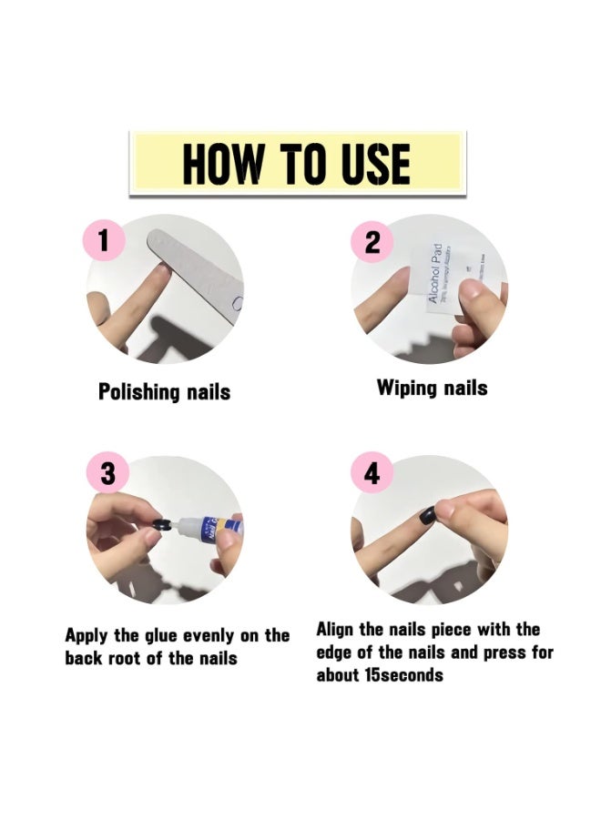 أظافر صناعية مكونة من 24 قطعة بتصميم فيونكة مرصعة بأحجار الراين، تتضمن ملصقات جيلي ومبرد أظافر وعصا خشبية صغيرة، كحول قطني (أحمر) - Image 3