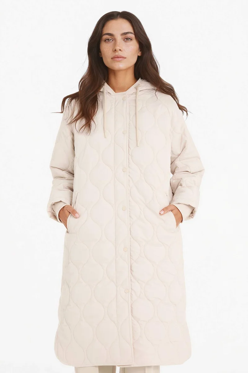 DeFacto Regular Fit Hooded Quilted Long Jacket
