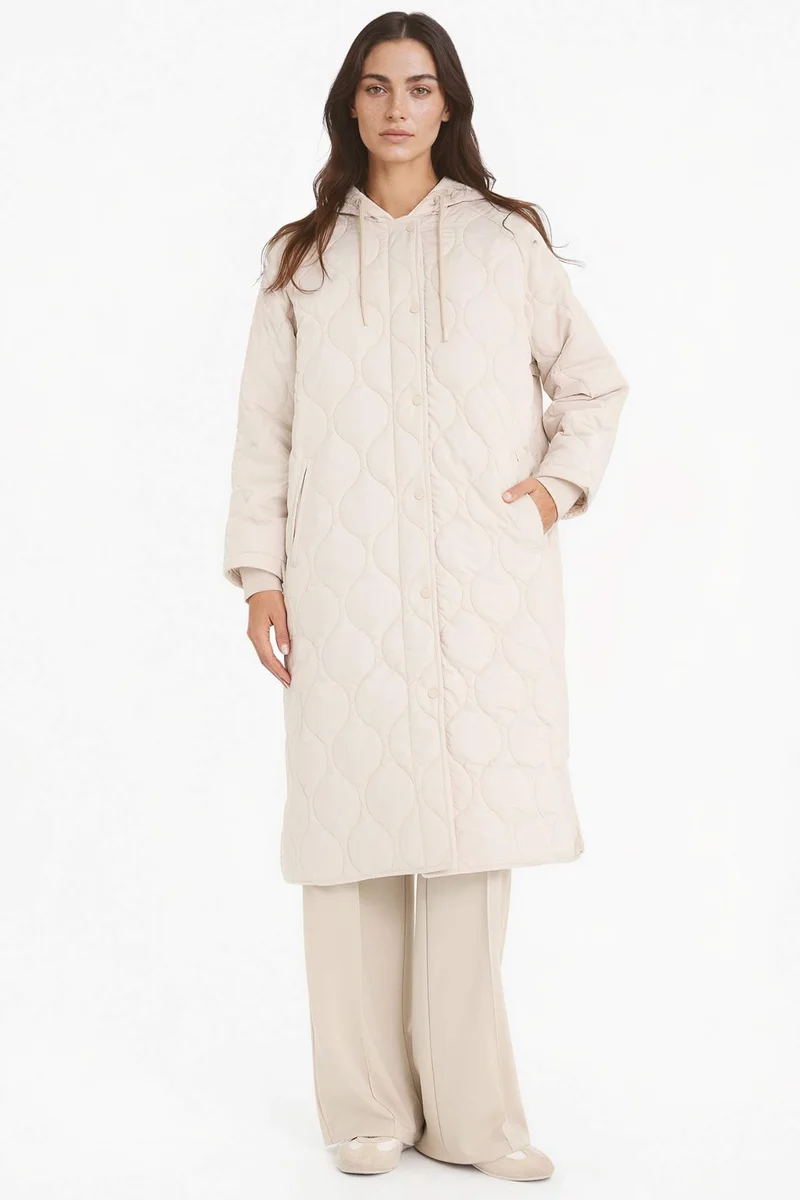 DeFacto Regular Fit Hooded Quilted Long Jacket