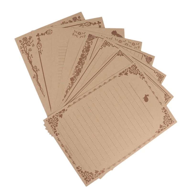 Vintage Decorative Lined Writing Paper Kraft Letter Set 8pcs B5 Horizontal Grid Picture 3 - Image 3