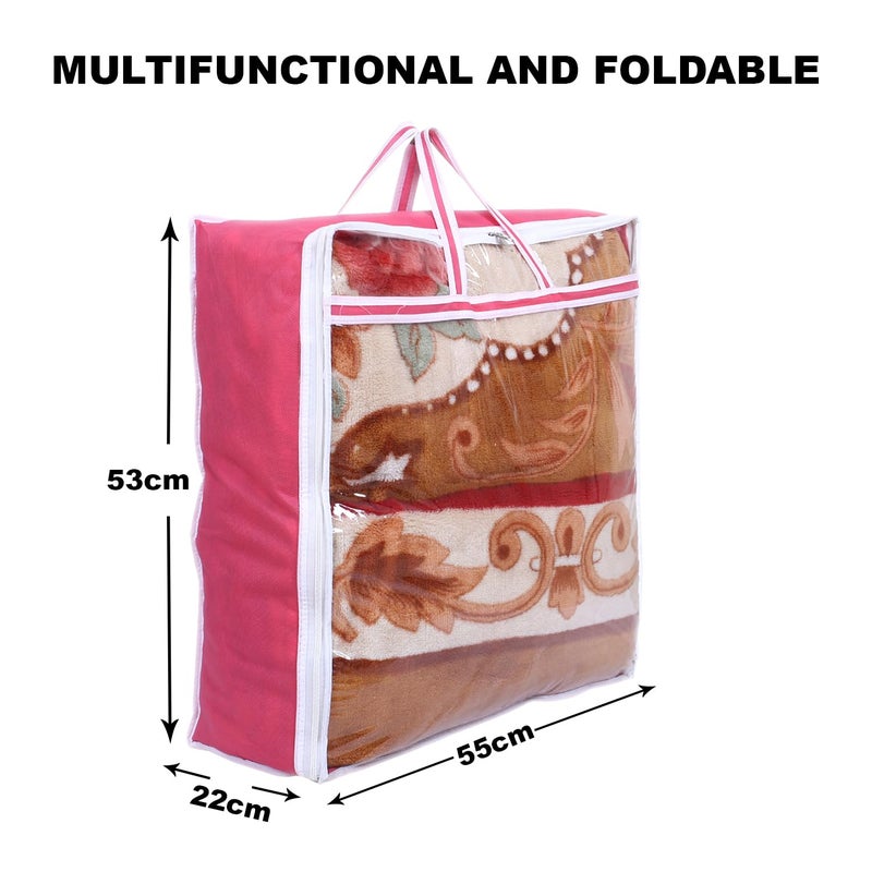 Kuber Industries Blanket Cover NonWoven Blanket Cover for Saree Zipper Storage Bag for Clothes Wardrobe Organizer with Top Transparent Window Extra Large Pink - Image 3