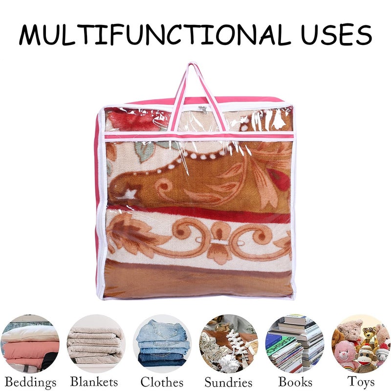 Kuber Industries Blanket Cover NonWoven Blanket Cover for Saree Zipper Storage Bag for Clothes Wardrobe Organizer with Top Transparent Window Extra Large Pink - Image 4