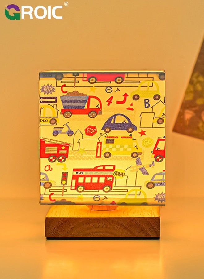 GROIC " Kids Desk Lamps Car Lamp,3 Level Dimmable Wood Nightstand Desk Base, Flaxen Fabric Shade for Bedroom Living Room,Car Gifts for Boys" - Image 5