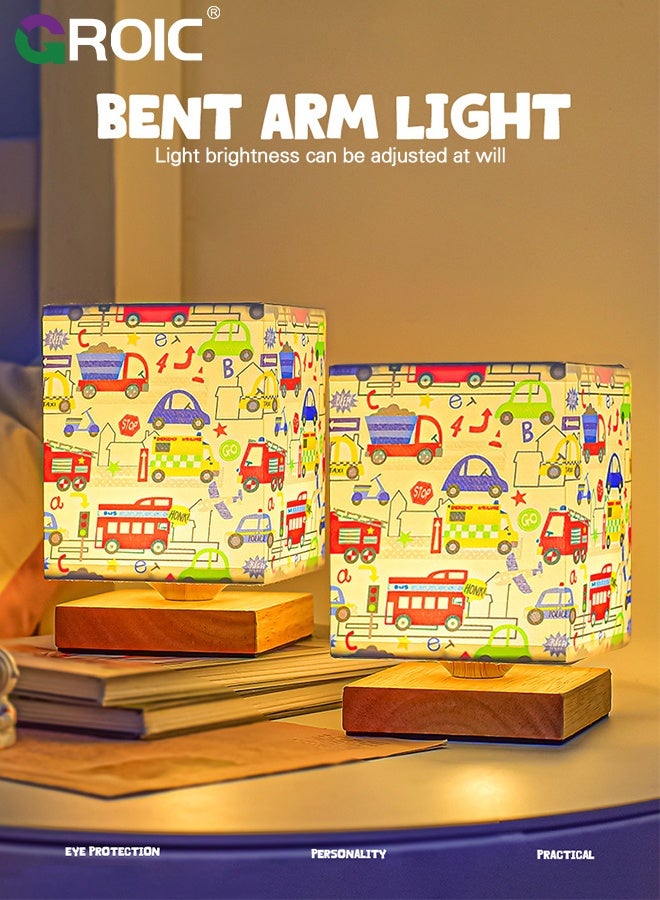 GROIC " Kids Desk Lamps Car Lamp,3 Level Dimmable Wood Nightstand Desk Base, Flaxen Fabric Shade for Bedroom Living Room,Car Gifts for Boys" - Image 2