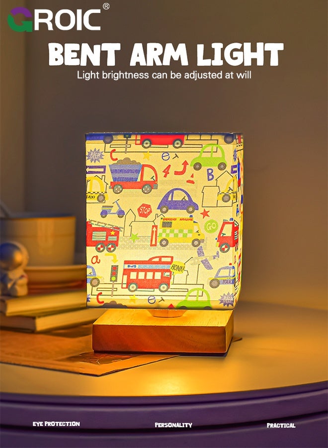 GROIC " Kids Desk Lamps Car Lamp,3 Level Dimmable Wood Nightstand Desk Base, Flaxen Fabric Shade for Bedroom Living Room,Car Gifts for Boys" - Image 4