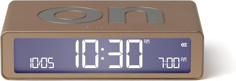 Lexon Flip Classic Luminous Morning Alarm Clock, Reversible with Face on Off and Snooze Function, LCD Screen and Touch Light, Rechargeable by USB-C – Gold - Image 1