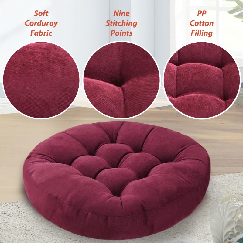 Gfobip Meditation Floor Pillow Set of 2 Large Round Floor Cushions for Adults Tufted Corduroy Floor Seat Pillows Cushion for Living Room Tatami Yoga,Grass Green 22" L x 22" W x 5" H - Image 3