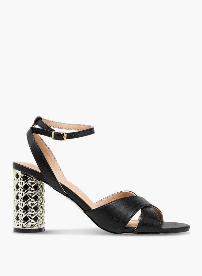 Flora Bella By Shoexpress Cross Strap Metallic Block Heel Sandals with Buckle Closure