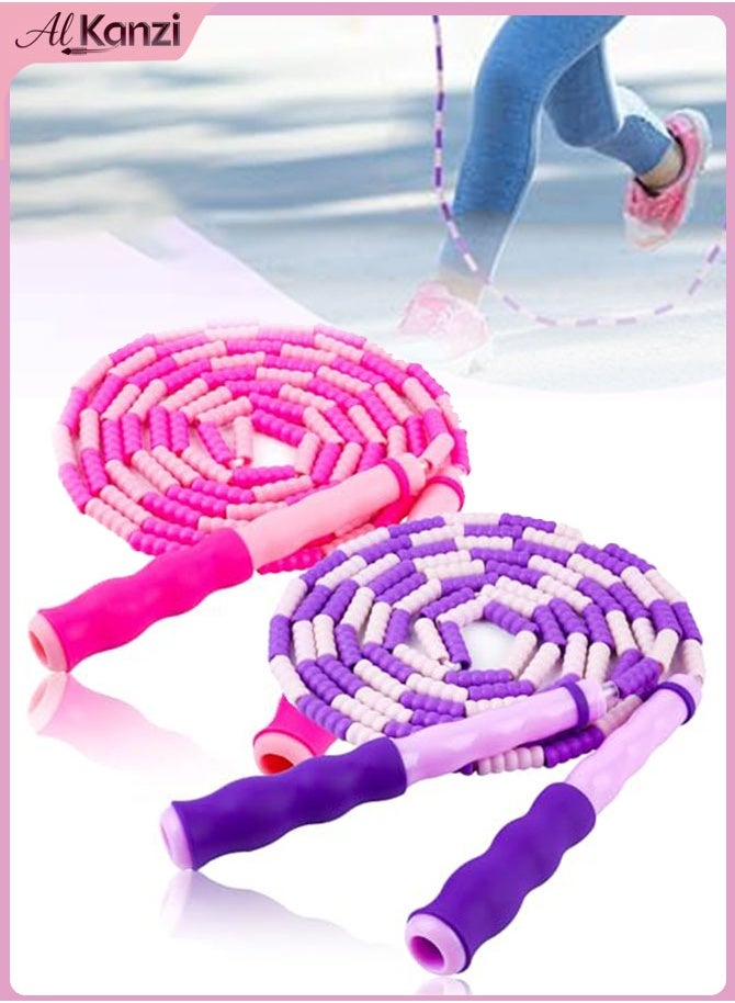 Al Kanzi 2Pcs Soft Beaded Jump Rope, Adjustable Tangle Free Skipping Rope with Soft Anti-slip Handles, 2.8m Segmented Rope, Kids Jumping Rope, Suitable for Men, Women, Kids Keeping Fit, Training(Purple/Pink) - Image 1