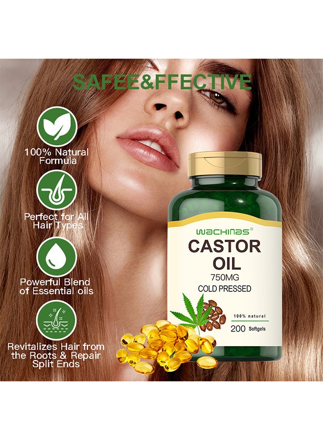 wachinas Castor oil capsules, improve frizziness, nourish and smooth hair - Image 2