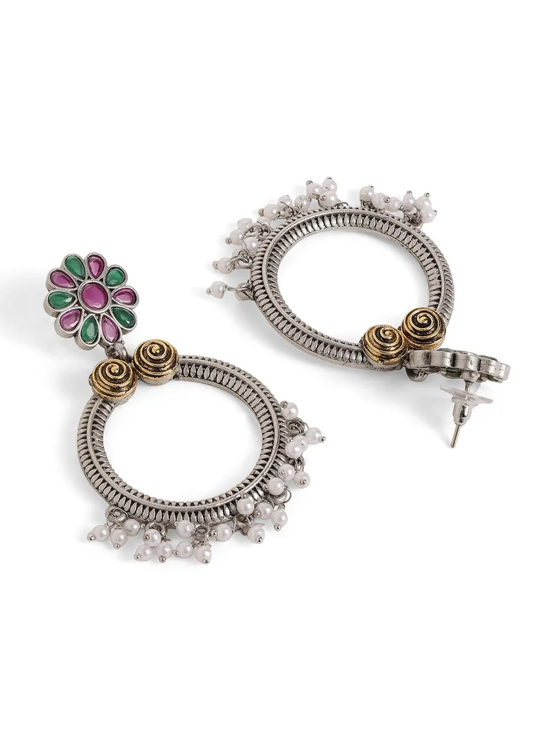 Ishin  Multi Colour Metallic Grey Plated Beaded Chandbali Earring for Women | Best Price UAE
