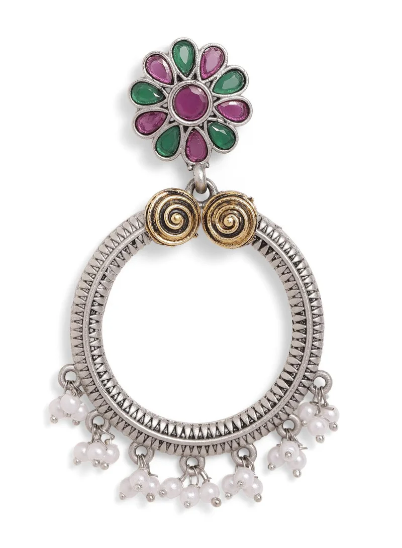 Ishin  Multi Colour Metallic Grey Plated Beaded Chandbali Earring for Women | Best Price UAE