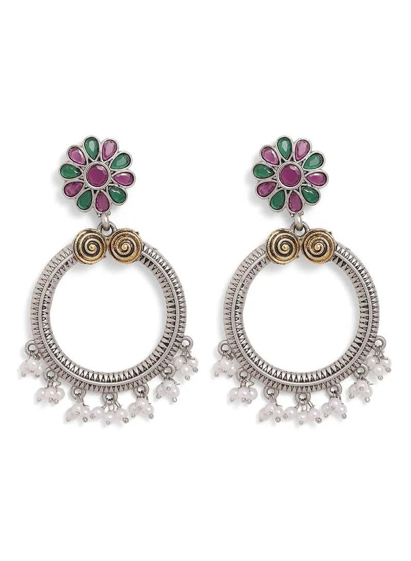 Ishin  Multi Colour Metallic Grey Plated Beaded Chandbali Earring for Women | Best Price UAE