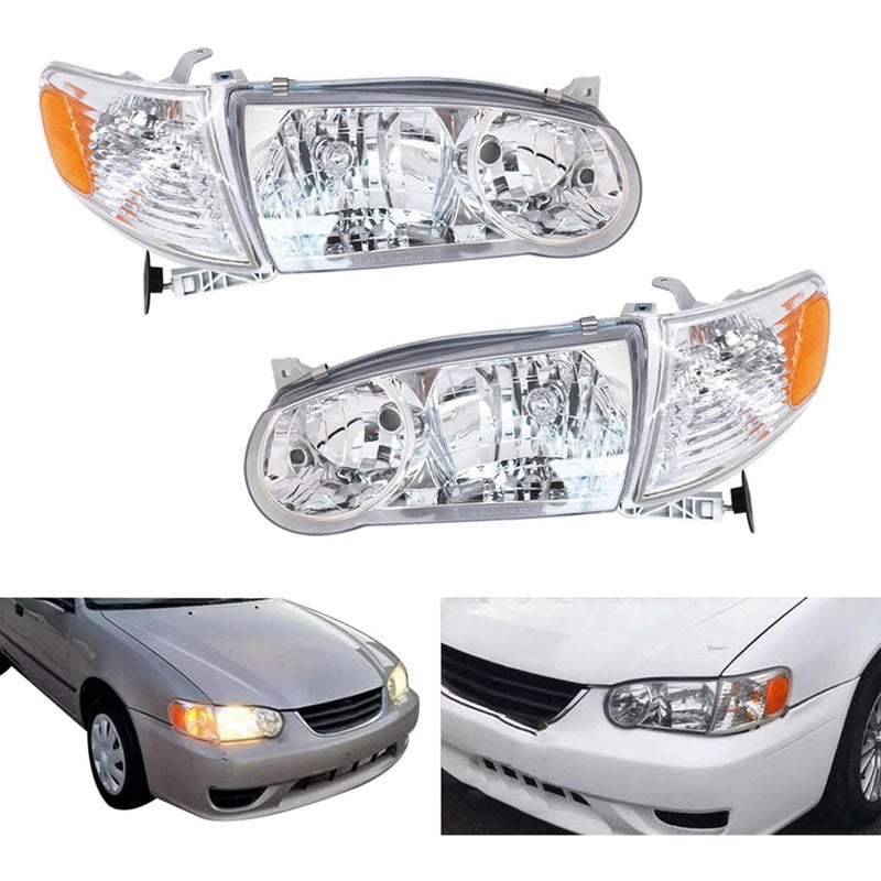 GENRICS Headlights Headlamp Replacement for 2001 2002 Corolla wCorner Signal Lamp Headlight Assembly Left and Right side