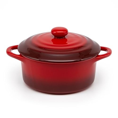 Kook Ceramic Mini Cocotte Set, Small Casserole Dishes with Lids and Handles, Individual Baking Ramekins, Oven, Microwave & Dishwasher Safe, Stoneware, 12 oz, Set of 4 (Crimson Ombre) - Image 3
