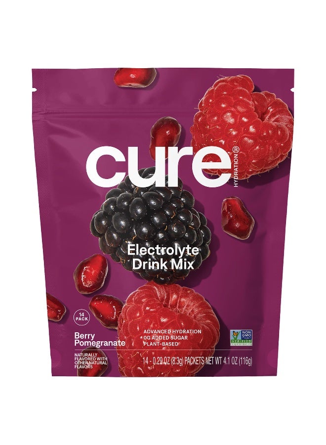 Cure Hydration كيوير هيدرايشن، مزيج إلكتروليت مرطب، توت رمان، 14 عبوة، 0.29 أونصة (8.3 جرام) لكل منها - Image 1