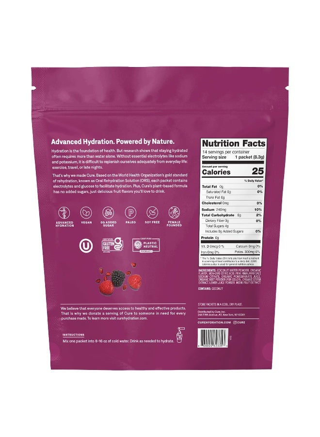 Cure Hydration كيوير هيدرايشن، مزيج إلكتروليت مرطب، توت رمان، 14 عبوة، 0.29 أونصة (8.3 جرام) لكل منها - Image 2