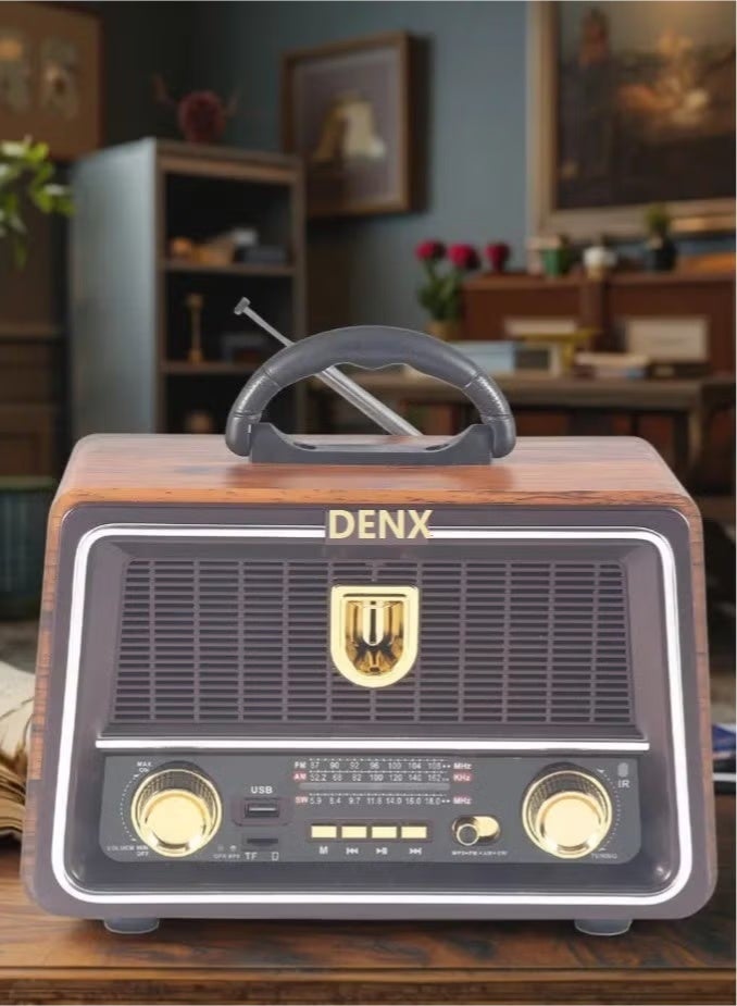 دينكس راديو كلاسيكي قابل لاعادة الشحن مع كشاف LED ، راديو محمول ايه ام اف ام مع افضل صوت، راديو يعمل بالطاقة الشمسية و البطارية و قابل لاعادة الشحن، يدعم بطاقة تي اف و تشغيل USB - Image 1