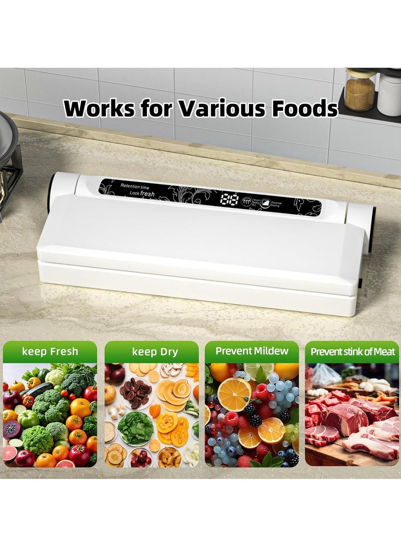 Vacuum Sealer, Equipped With 20 Vacuum Sealed Bags,Fully Automatic Dry and Wet Dual use Food Vacuum Sealer Machine, One Click Intelligent Operation, Digital Display, Super Strong Suction Power  - Image 3