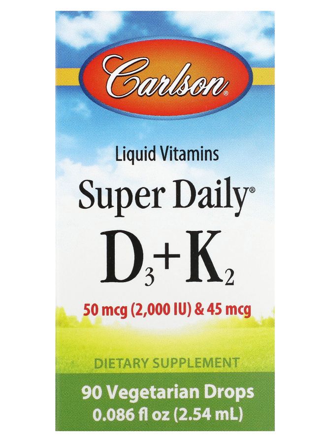 Carlson قطرات سوبر ديلي D3 + K2 90 نباتية 0.086 أونصة سائلة (2.54 مل)