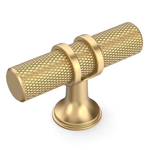 Amerdeco 10 Pack Champagne Bronze Cabinet Knobs 2 Inch Length Single Hole T Bar Kitchen Cabinet Knob Knurled Cabinet Pulls for Drawer Cupboard - Image 1