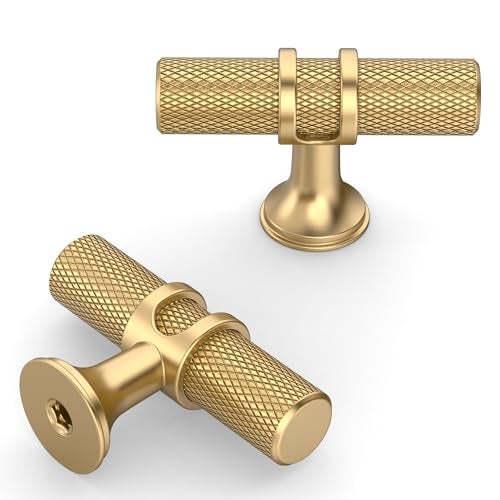 Amerdeco 10 Pack Champagne Bronze Cabinet Knobs 2 Inch Length Single Hole T Bar Kitchen Cabinet Knob Knurled Cabinet Pulls for Drawer Cupboard - Image 3
