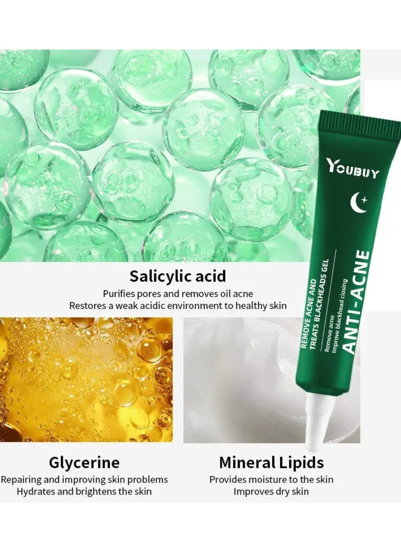 YOUBUY Anti Acne Remove Acne and Treats Blackheads Gel for Night Use Remove Acne Pimple and Treats Blackhead with Salicylic Acid Oil Control Shrink Pores Redness Relief Skin Lightening Scar Fade Cream Acne Remover Cream 20g - Image 4