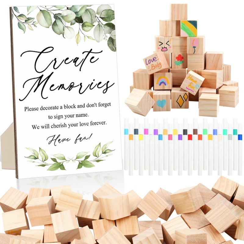 ZCPTZ 97 Pcs Baby Shower Games Sign KitIncluding Decorate a Block Game Sign 72 DIY Blank Wooden Block 24 Painting Pen to Draw Your Idea for Baby Shower Game Gender Reveal Party - Image 2