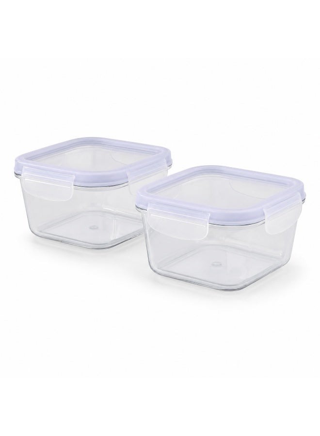 favilla Set of 2 Square Plastic Food Storage Containers with Airtight Lids – Suitable for Refrigeration and Organizing Vegetables & Meals – 300ml Capacity – Code 1310 - Image 1