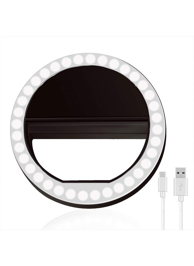 XINBAOHONG Selfie Ring Light Rechargeable Portable Clip-on Selfie Fill Light with 36 LED for Smart Phone Photography, Camera Video, Girl Makes up Black …  - Image 1