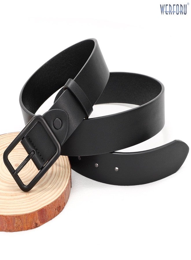 WERFORU Women Classic Black Leather Belt With Square Black Buckle For Jeans Pants,1.3" width - Image 4